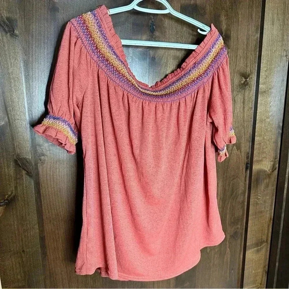 Flower & Feather Women’s 3X blouse off the shoulder cute flowy top boho - Picture 7 of 8